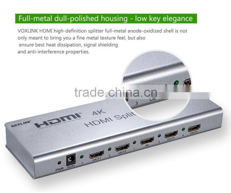 VOXLINK 4K HDMI splitter 1x4 (HDMI 1.4,HDCP1.4 ,4K,IR extension, EDID management, RS232) EU/US/UK/AU