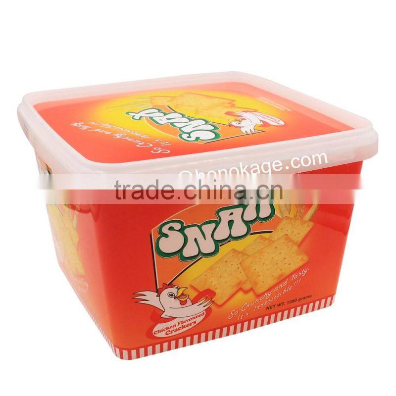 2.5L Rectangular IML Plastic Cookie Box with Printing,Cheap Biscuit Container Packaging Suppliers, Food Grade Big Containers wit