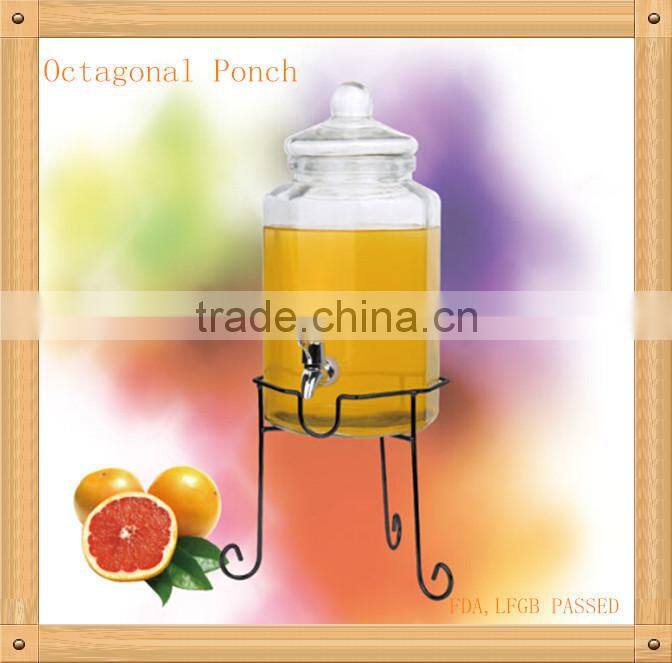 5L glass juice dispenser with brass rack