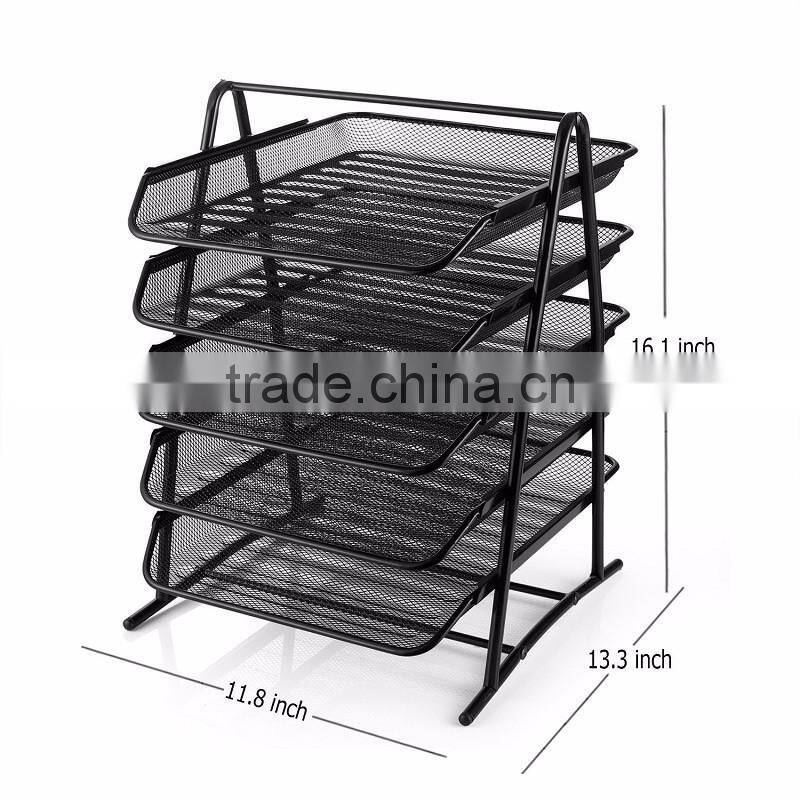 2017 amazon popular design 5 layers black metal mesh desk file holder