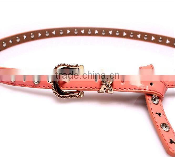 Fashion rhinestone inlaid rivets decorated pin buckle sex girl thin pink PU waist belt