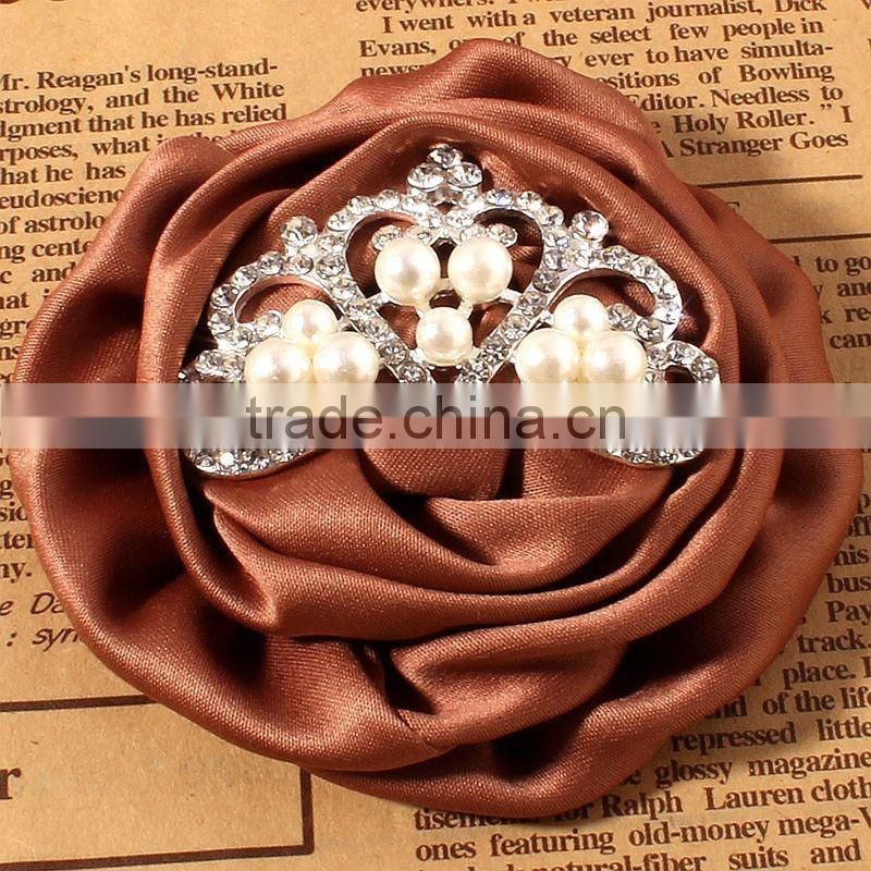 satin hanmade rose flower with crown for kids hair accessories