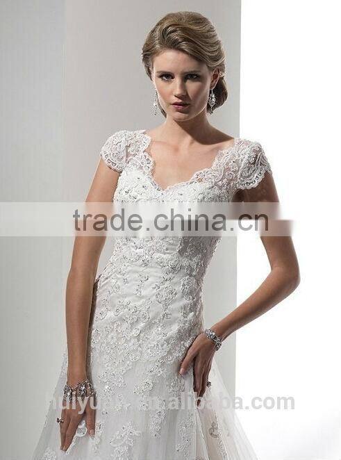 2016 cap sleeve sexy low back lace wedding dress pattern