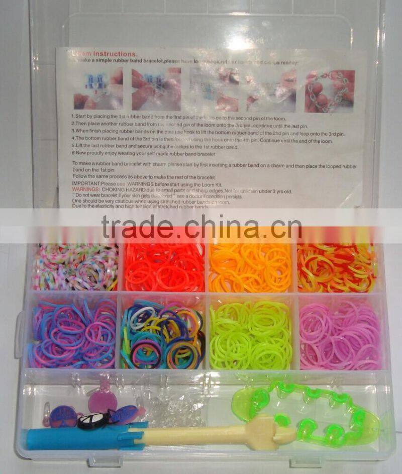 rainbow color silicone band loom kits/ DIY rainbow rubber band bracelet /colorful latex free loom bands