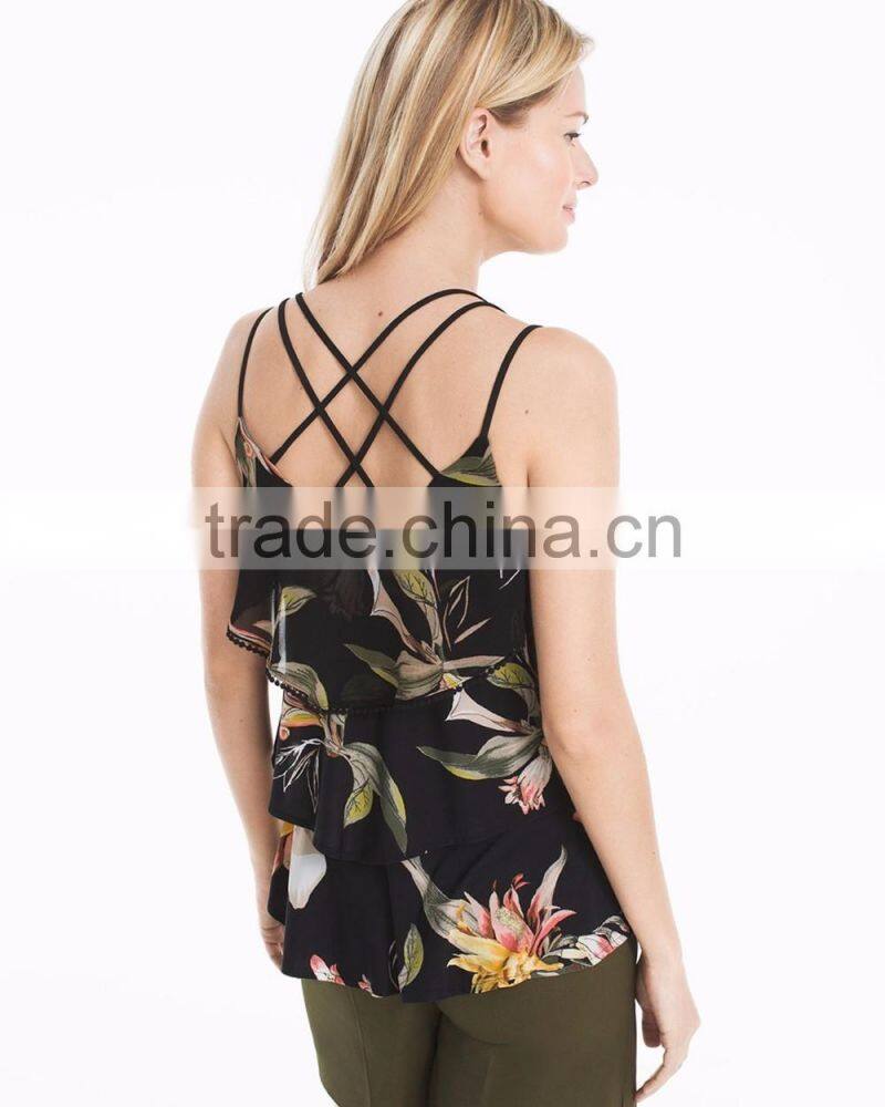 MGOO Wholesale Ladies Fancy Sleeveless Tops Made From 100% Polyester Chiffon Casual Sexy Crop Tops