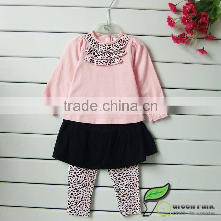 girls cute t shirts+black skirts leopard leggng sets