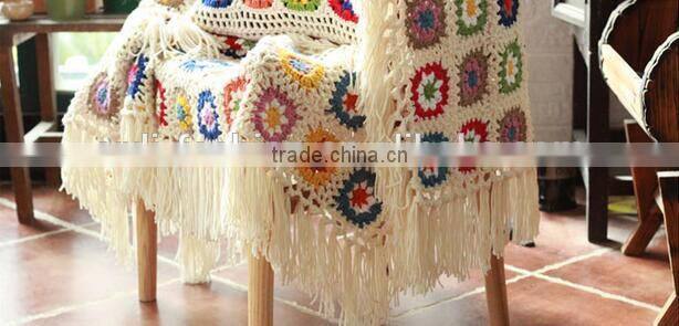 2017 latest floral pattern mixed chic fringed fancy hand crochet blanket