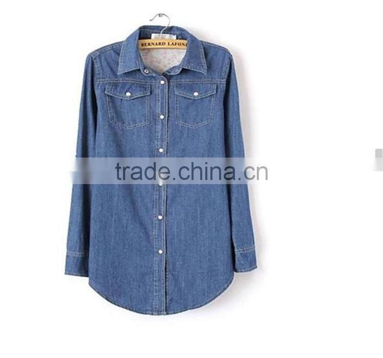 Fashion blue long plus size shirts women denim clothing manufacturers denim women shirts