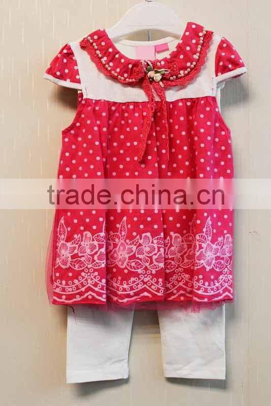 Wholessale Fashion Baby Polka Dot Dress Set Cap Sleeve Summer Dress 2 Pcs Set TP-7955