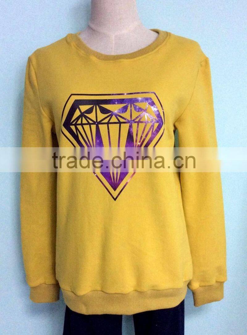 New Comfortable Design Solid Color Cotton Fleece Women Diamond Printing Sweatshirt with Hood