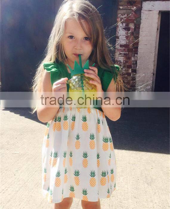 Pineapple Print Girls Pinny Dresses Summer Dress Newbron Frill Baby Frock Designs