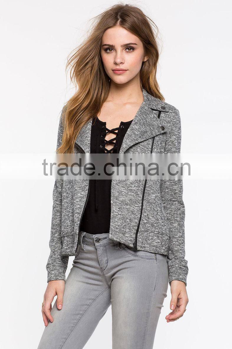 Fashion notch collars zip-up motocycle jacket winter woman jacket