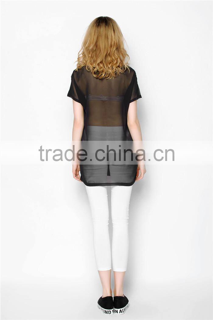 latest summer fashion long style tiger pattern print women t shirts cheap, cotton t shirts with transparent back