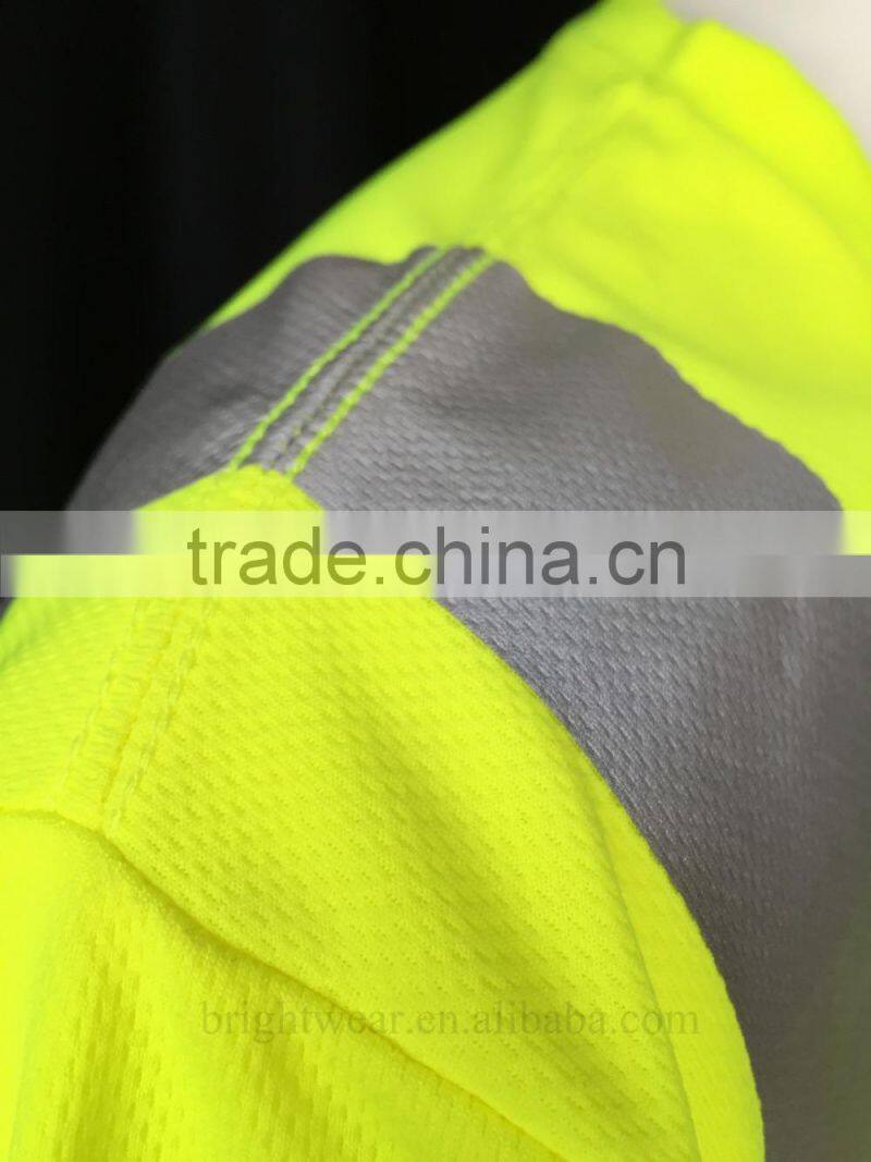 100%polyester short sleeve reflective chest pocket fluorescent t-shirt