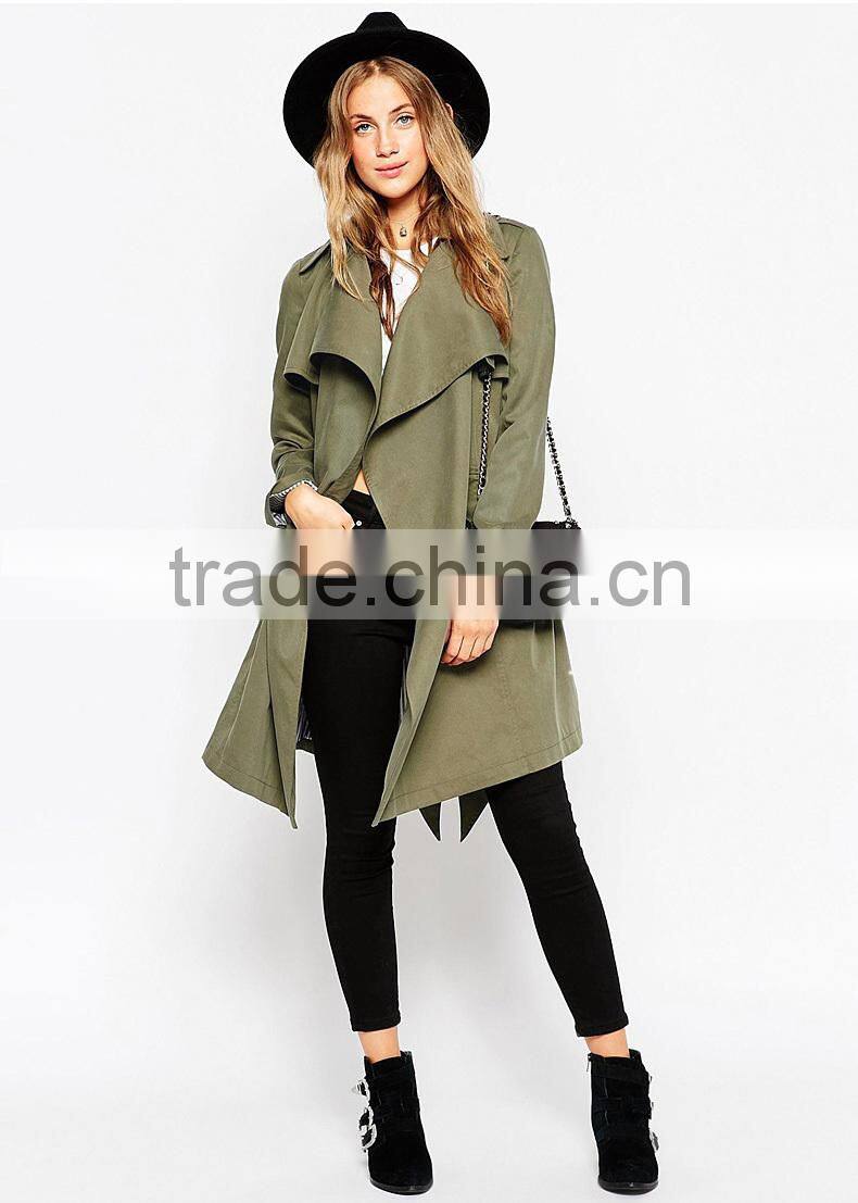 Autumn fashion leisure, big lapel, no buckle lace, slim, long windbreaker, coat, women's students