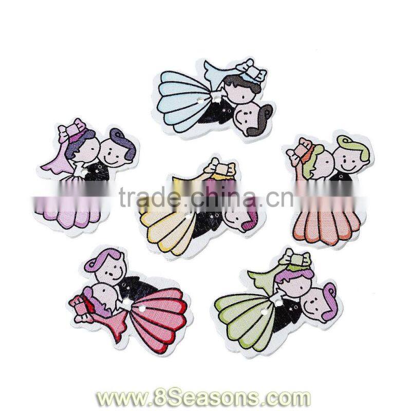 Wood Sewing Scrapbooking Button Lover Bride and Groom Mixed Two Holes 3.1cm x 24.0mm, 100 PCs,8seasons