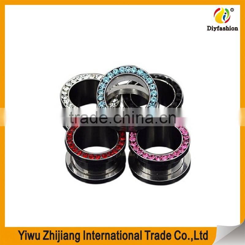Stainless Steel Multi-Colored Single Row Gem Screwd Flesh Tunnel Ear Tunnels