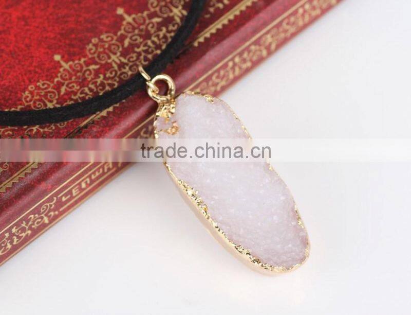 Natural Crystal Quartz Stone Gold Plated Pendant Womens Irregular Necklace