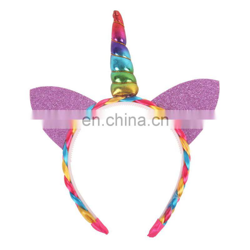 New products halloween headdress cute holographic unicorn headband Pony cosplay antenna headband for kids MFJ-0068