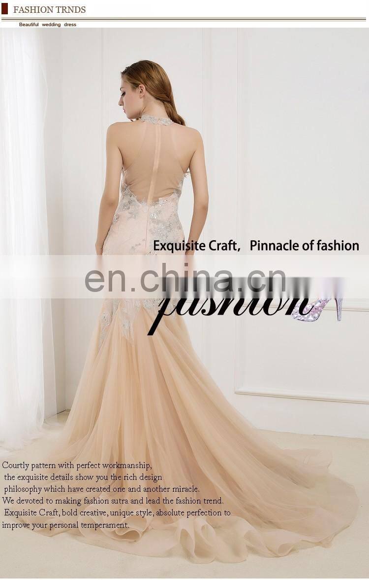 EB2619 Sexy Luxury Halter top beading Silver lace mermaid trumpet prom dress