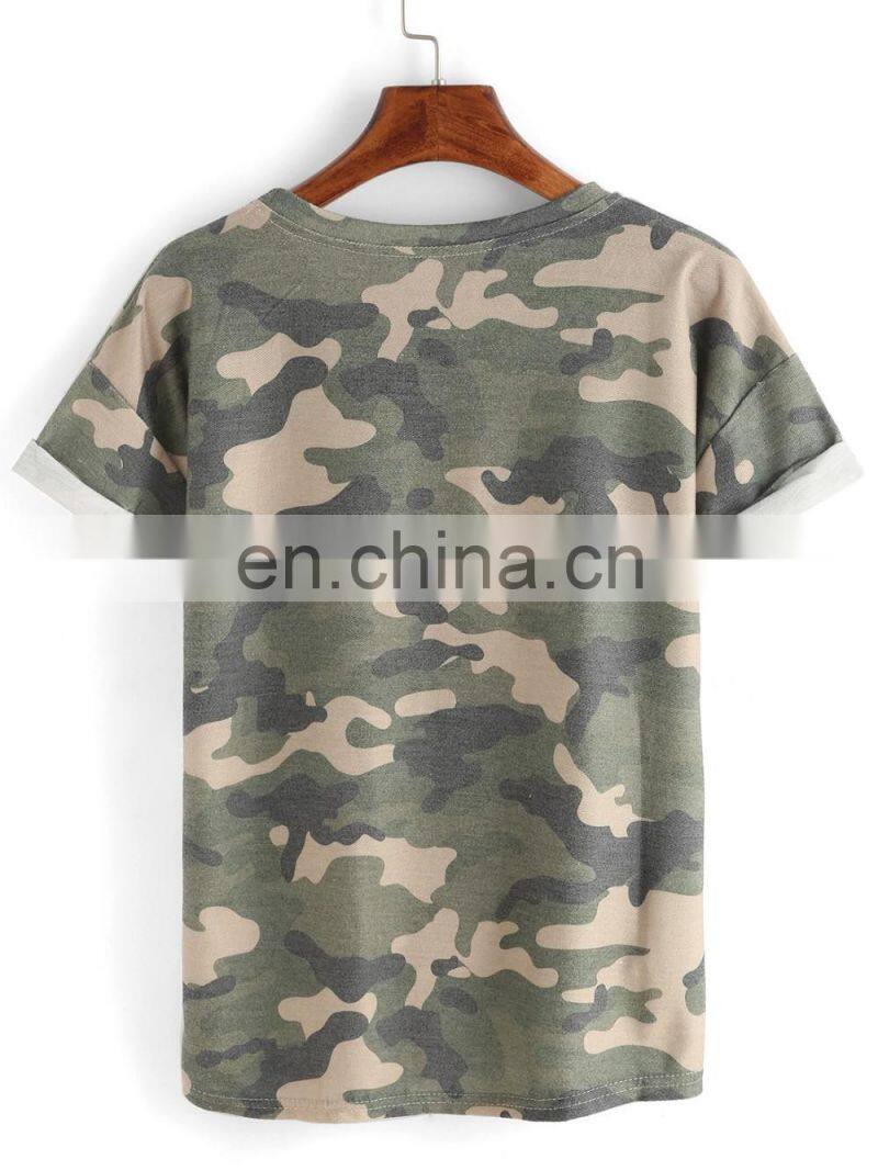 100% polyester camouflage printed short sleeve t-shirt