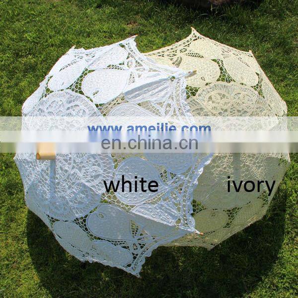 A0186 White Lace Ladies Sun Parasol with Heart Pattern