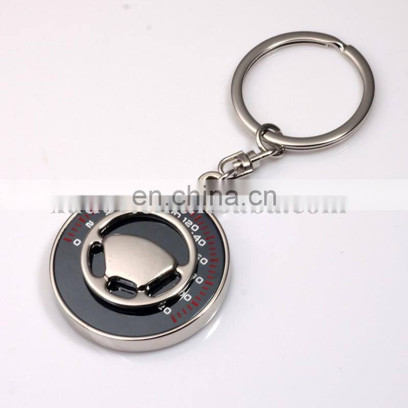 Laser Engraved Custom Car Logo Metal Steering Wheel Key Chain with table