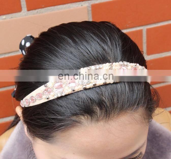 elastic headband with rhinestone pearl hair accessories bohemia crystal pearl elastic hair bands women