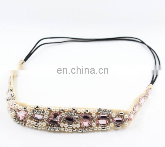 elastic headband with rhinestone pearl hair accessories bohemia crystal pearl elastic hair bands women