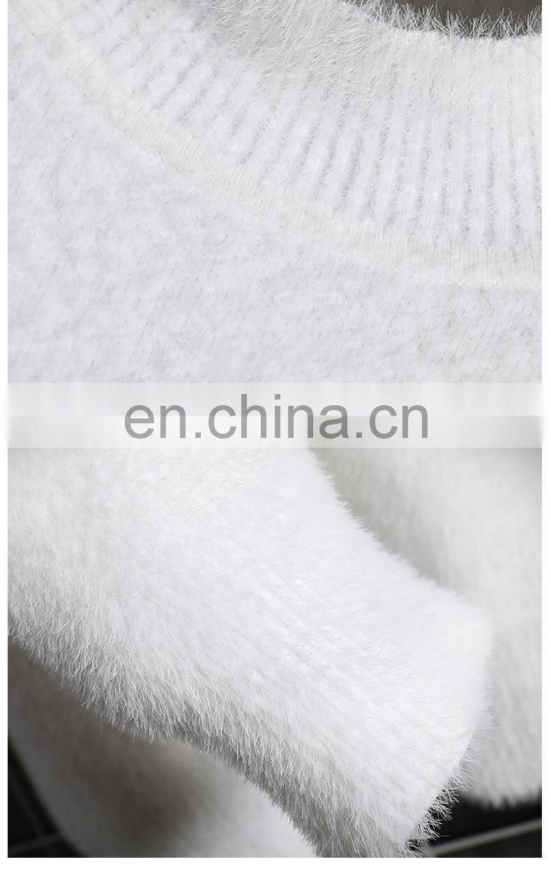 Factory wholesale high quality high-neck loose mink fleece winter plus velvet thick knitted jacket men's sweater