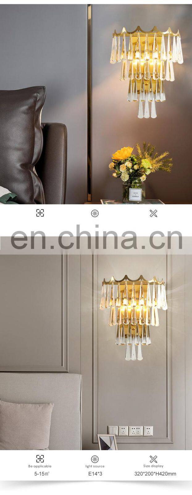 Luxury Design Corridor Home Hotel Decoration Fixtures Crystal Indoor Wall Lamp