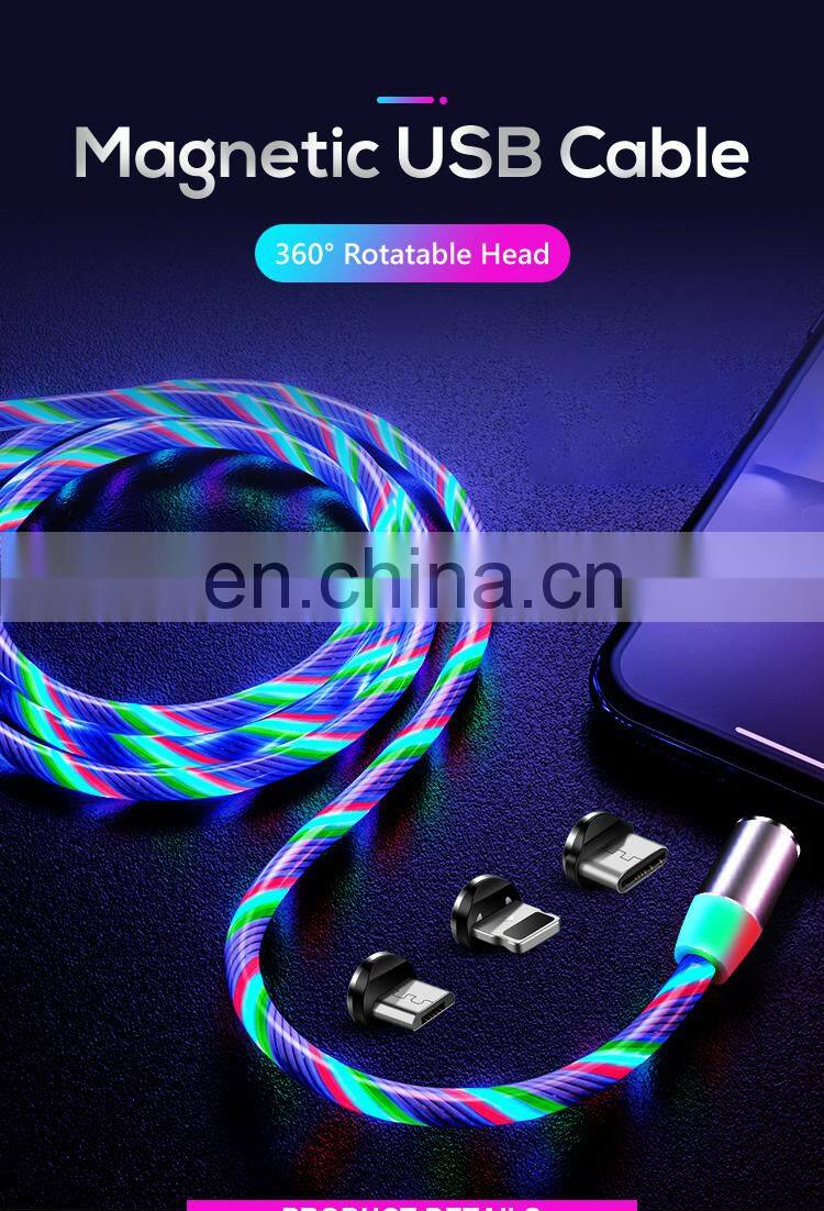 Wholesale Magnetic Fast Charging USB Cable Flowing Light Phone Accessories Data Cables