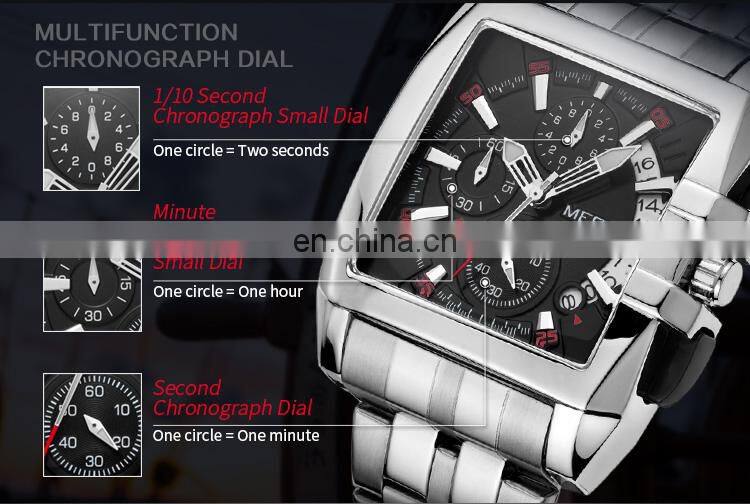 Hight Quality Megir Brand Luxury Men Watch Stainless Steel Square Quartz Watches