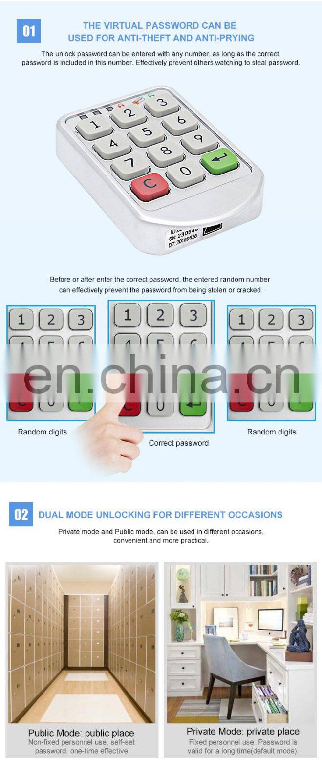 Smart Digital lock storage cabinets electronic drawer file cabinet electromagnetic lock wardrobe door lock