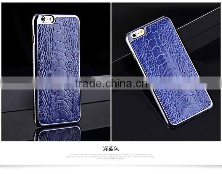 Luxury genuine ostrich leg leather case for iphone 6 with gold frame