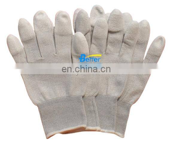 Copper Mixed Carbon Nylon Lining ESD Safe Glove Anti static PU Finger Top Coated Work Gloves