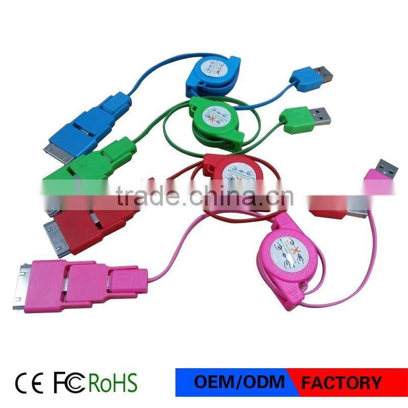 3 in 1 usb data cable sync charger Telescopic line Retractable usb cable for iPhone 5 5s 6 plus