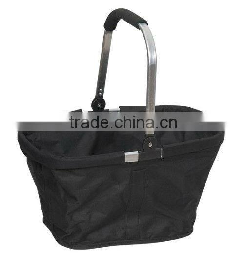 Folding fabric single aluminum handle shopping basket