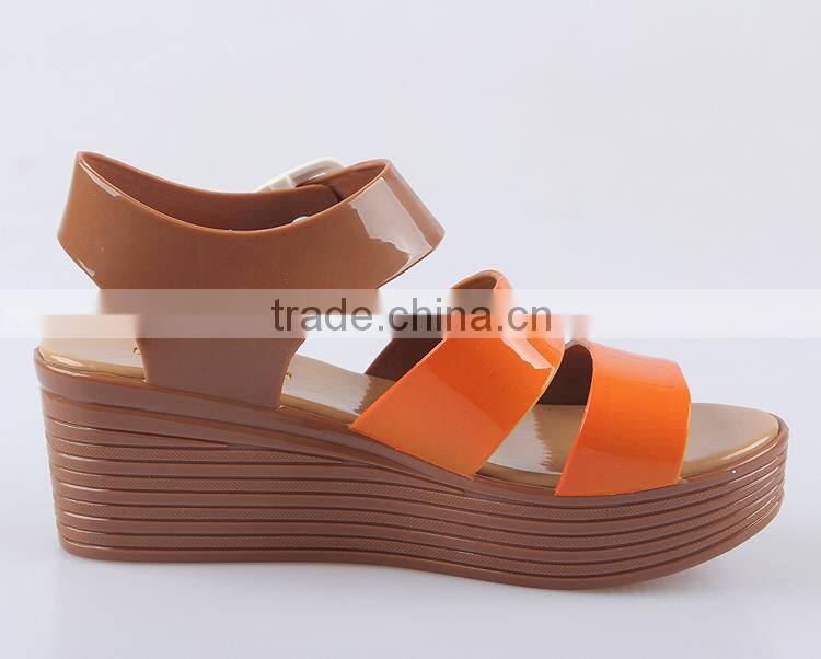 2015 new design pu wedge heels jelly sandals mary jane pvc melissa shoes sexy lady roman shoes