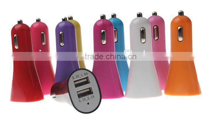 2015 new horn 2 port usb led car charger for cellphone