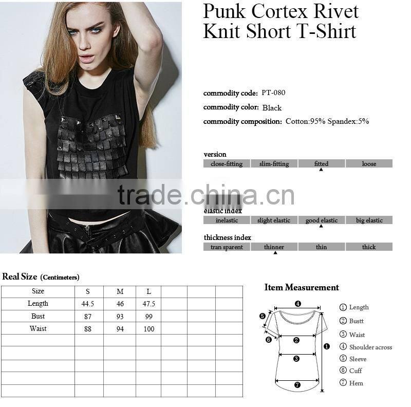 PT-080 PUNK Instock Cortex Rivet Sublimation Knit Female Black Short T-shirt