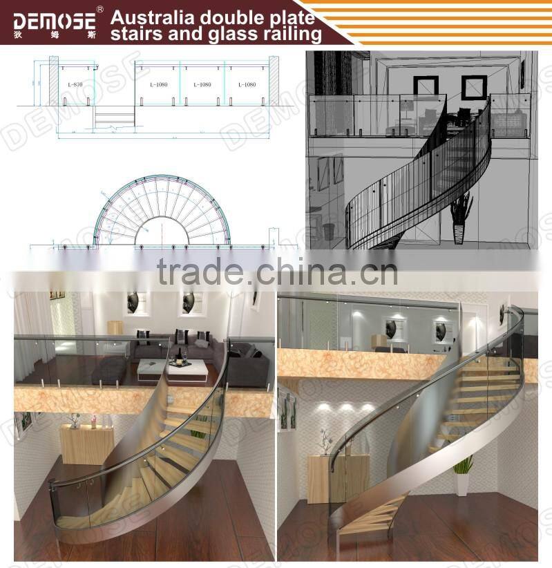 indoor glass railing solid wood straight stairs design