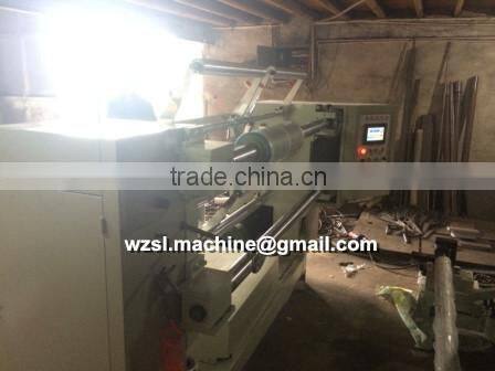 WFQ-1100B PLC control 3 motor high speed horizontal type plastic film roll slitting and rewinder machine