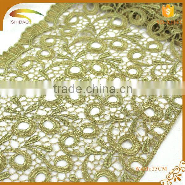 Big discount Metallic Gold Venise african guipure polyester lace trim wholesale for evening dress XJ142