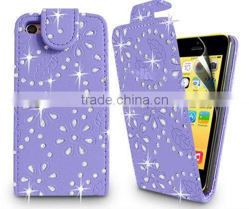 Diamond Leather Flip Bling Glitter Mobile Phone Case Cover For APPLE iPhone 5C