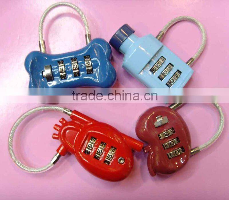 Kidney Shaped Medical code safe luggage and suitcase wire padlock