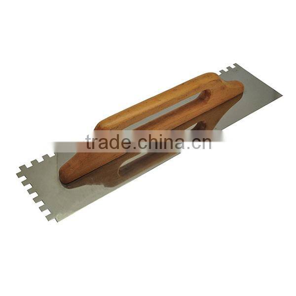 500mm Notched Bricklaying Trowel with Wooden Handle, Stainless Steel Blade