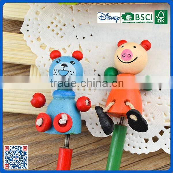 Wholesale high quality 7 inch wooden HB pencil with toy for children