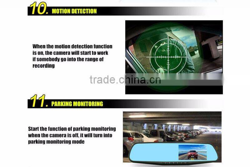 1080P Full HD 4.3 Inch Blue Screen Infrared Night Vision Dual Lens Visual Reversing Rearview Mirror Car DVR Camera Camcorder