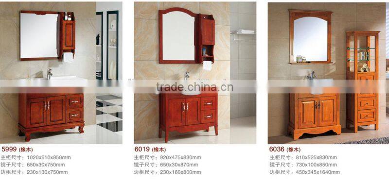 Hotel Decorative Mirror Vanity Wall Mounted Bathroom Oak Washing Vanity with Side cabinet